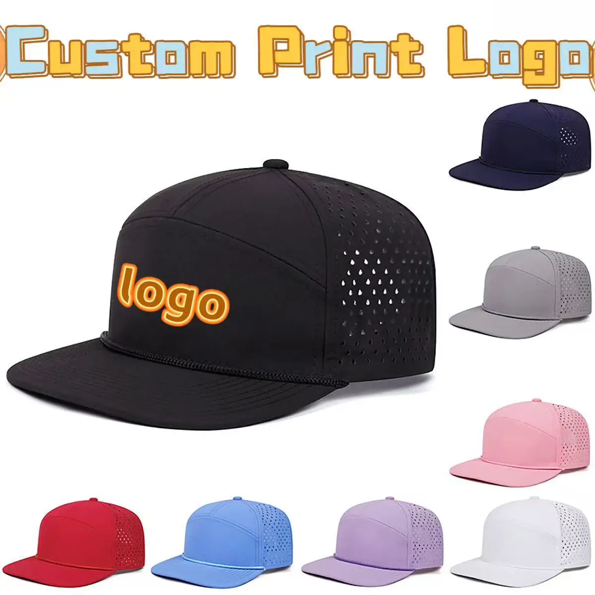 Customized Print Logo Quick Drying Belt Decorative Rope Flat Along Baseball Caps Men/Women Laser Punched Breathable Sunshade Hat
