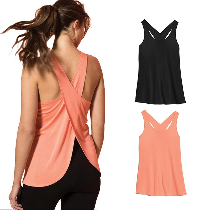 Yoga Shirt Women Gym Shirt Quick Dry Sports Shirts Cross Back Gym Top Sleeveless Sports Top Yoga Vest Women's Fitness Shirt