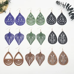 9 Pairs/Set Retro Fashion Multi-Color Mixed Cut Out Personalized Holiday Style Wooden Earrings, Bohemian Creative Popular Versat