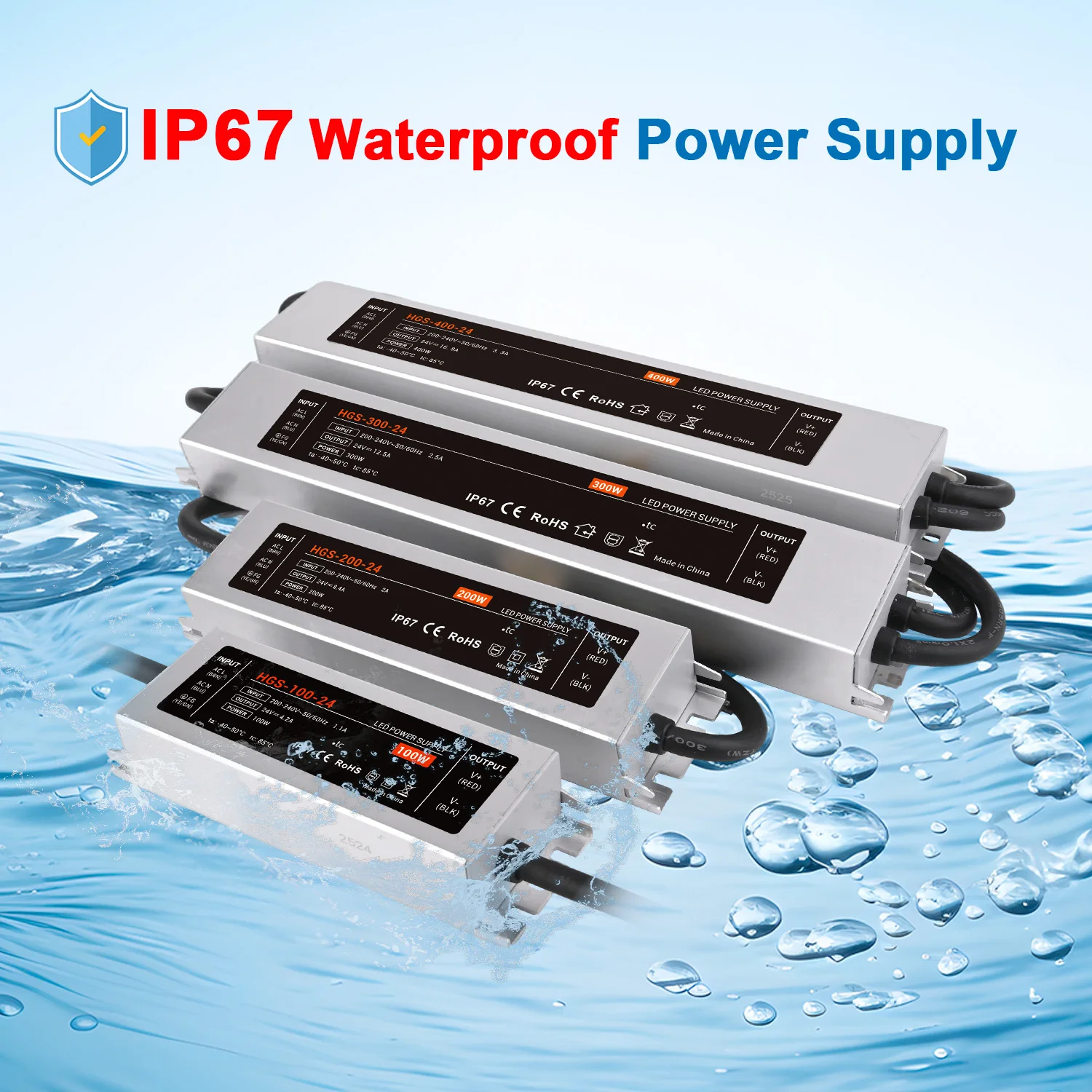 Waterproof Power Supply IP67 Lighting Transformers Outdoor LED Driver 50W 100W 200W 300W 400W Converter for LED Strip DC24V