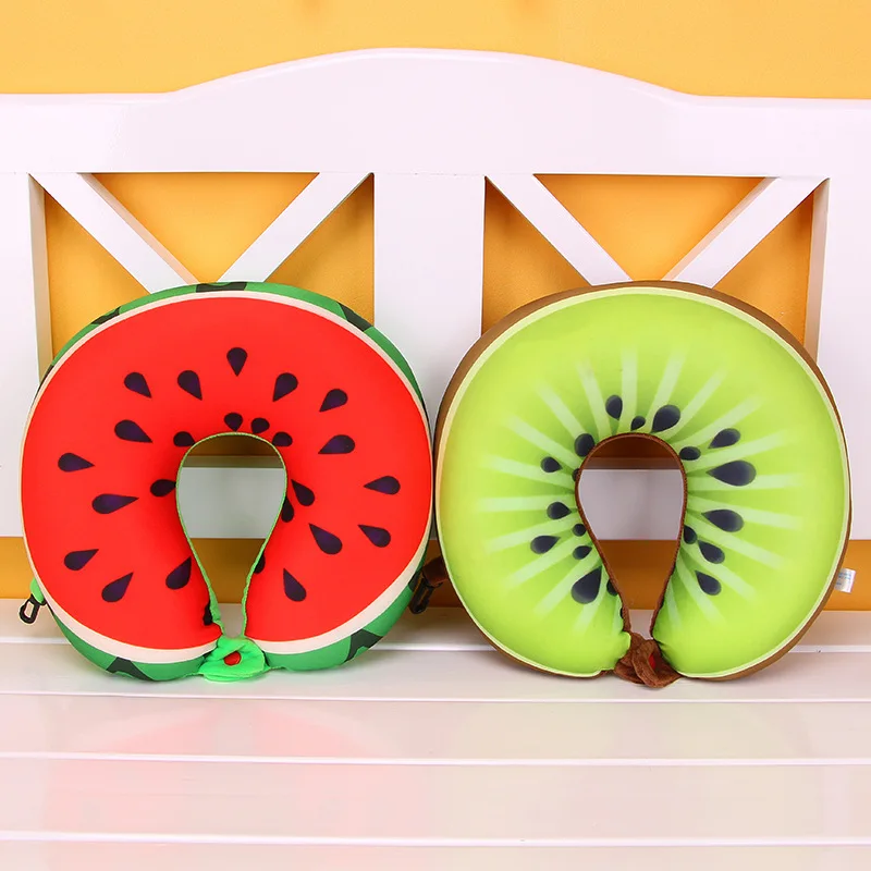 Neck Protection U Shaped Pillow Watermelon Lemon Kiwi Orange Fruit Pillows Nanoparticles Massage Neck Pillow Car Travel Cushion