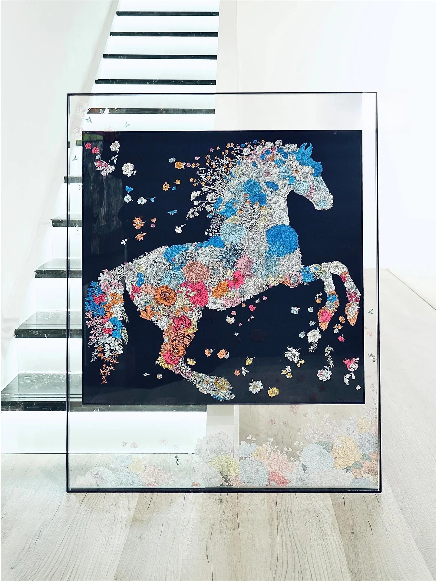 Silk scarf decorative painting light luxury high sense modern simple French living room hanging painting entrance blue