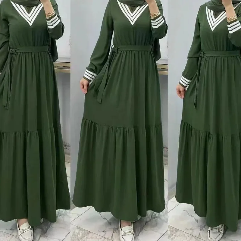 Femme Musulmane Women Dubai Abaya Kaftan Loose Abayas for Women Turkey Islam Muslim Dress Caftan Solid Color with Belt Vestidos