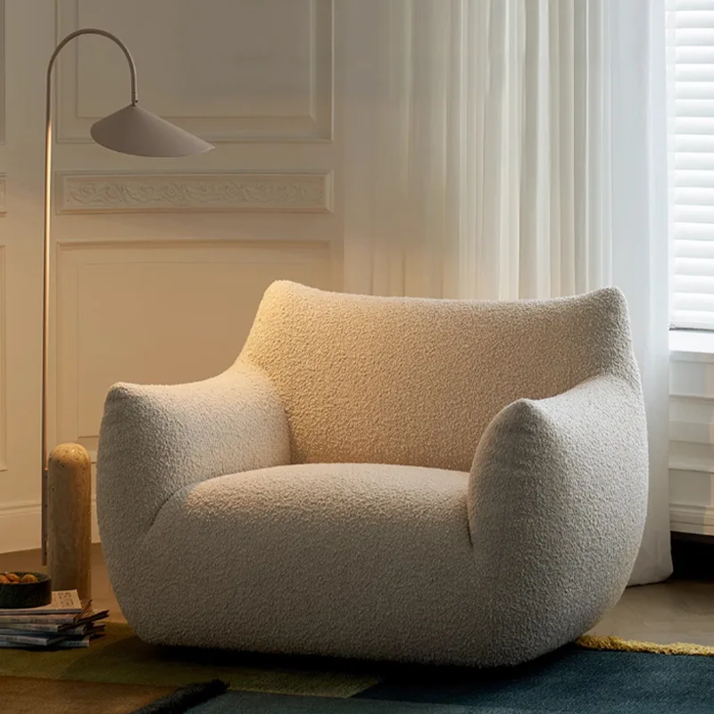 

Cream Wind Lamb Wool Compression Sofa Chair Bedroom Balcony Leisure Chair French Simple Living Room Lazy Sofa
