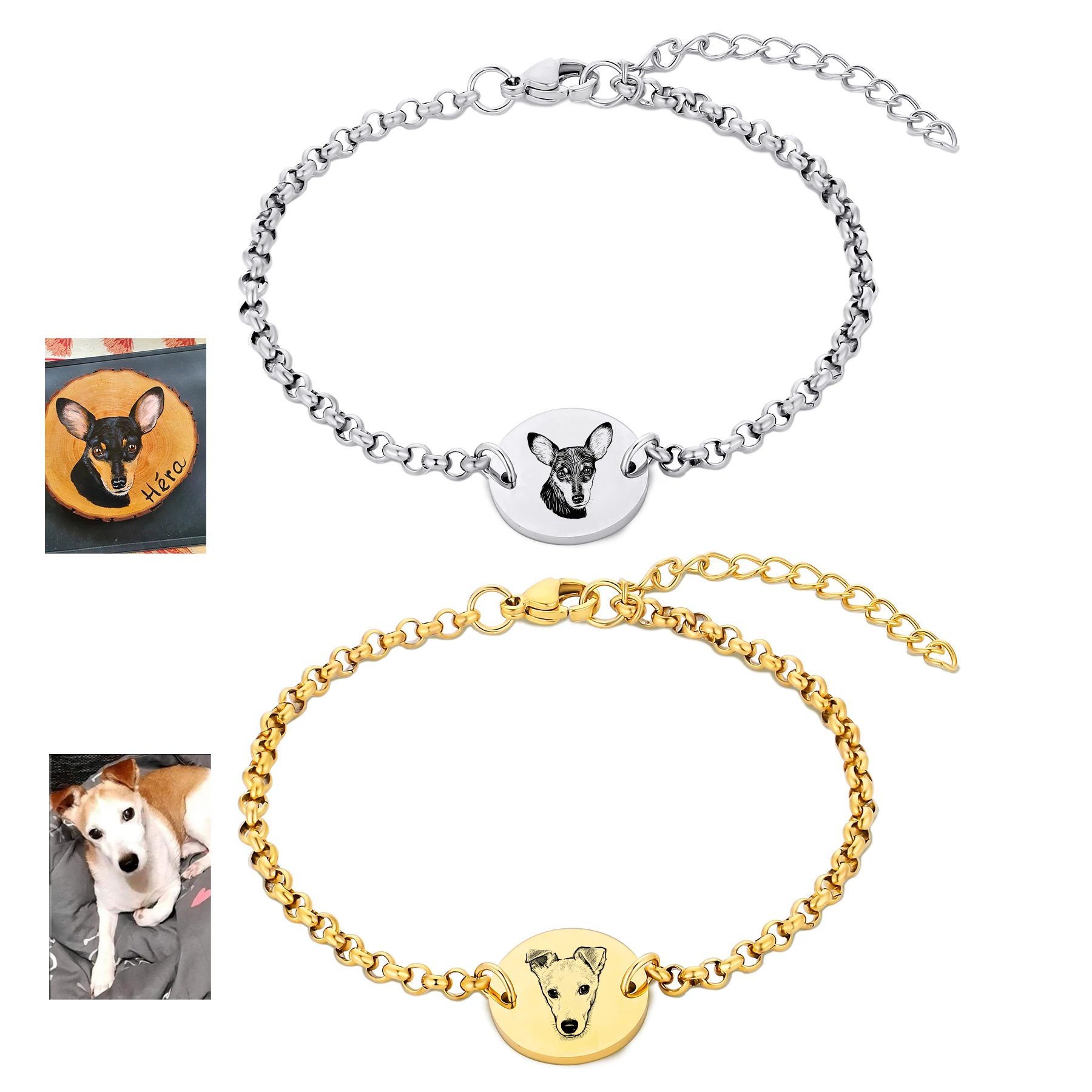 

Custom Pet Portrait Bracelet Personalized Dog Engraved Bracelet Stainless Steel Animal Memorial Jewelry for Women Dropshipping
