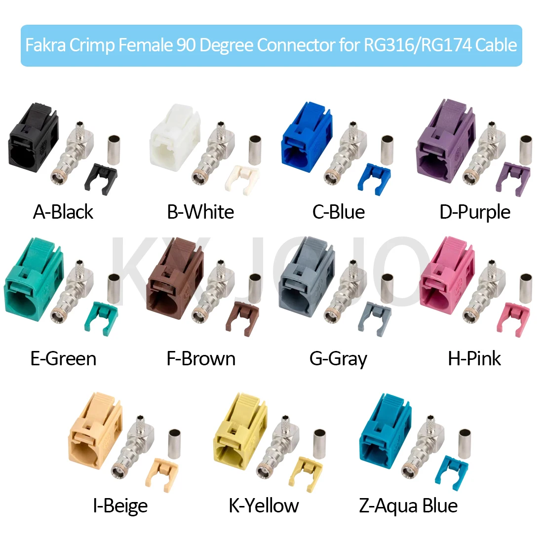 

Fakra Female Crimp Connector Right Angle Car Radio FM Antenna Fakra A/B/C/D/E/F/G/H/I/K/Z Adapter for RG316 RG174 Pigtail Cable