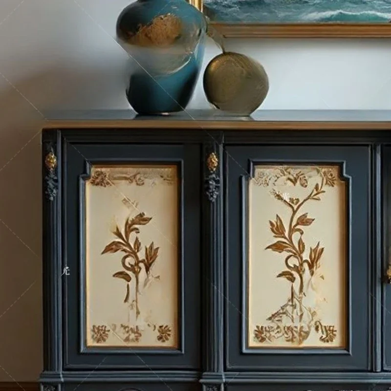 French vintage solid wood painted entryway cabinet, living room decoration cabinet, storage cabinet, display cabinet, storage