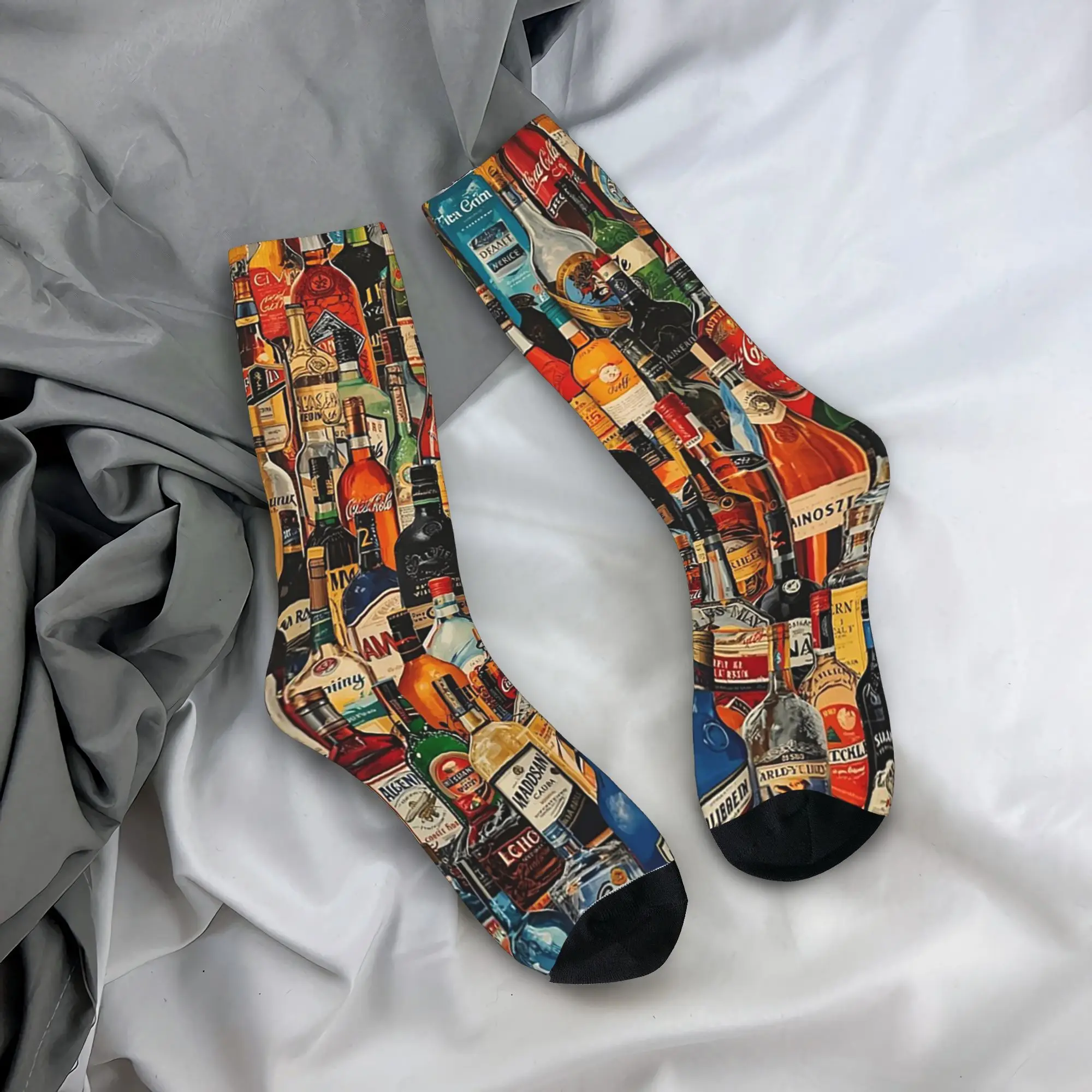

Носки на все сезоны с винтажным рисунком бутылок виски, длинные носки в стиле Харадзюку, хип-хоп, аксессуары для мужчин и женщин, подарок