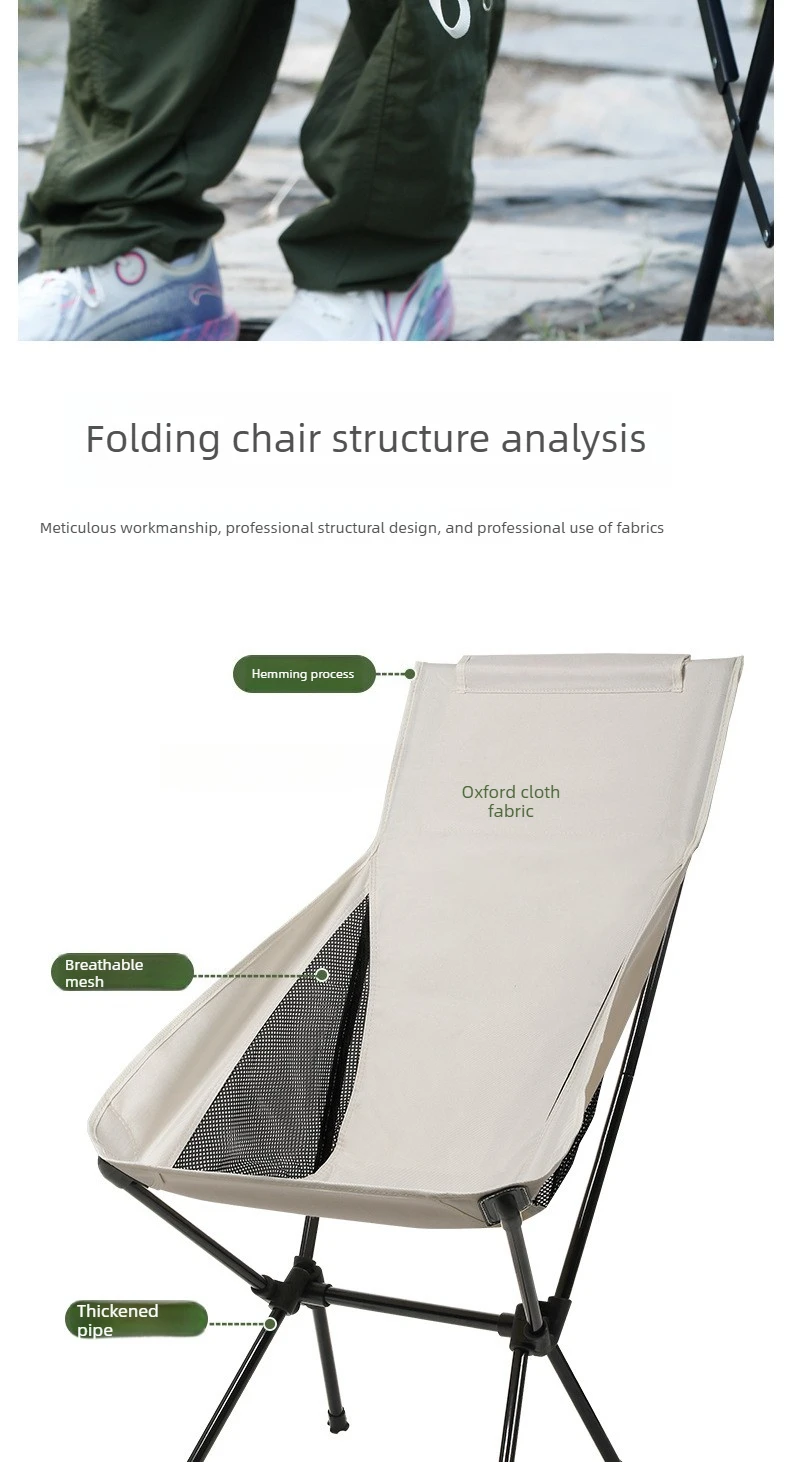 Atmungsaktiver, faltbarer Moon Chair mit hoher Rückenlehne für Camping, Angeln, Strand, Reisen und Garten. – Detail 5