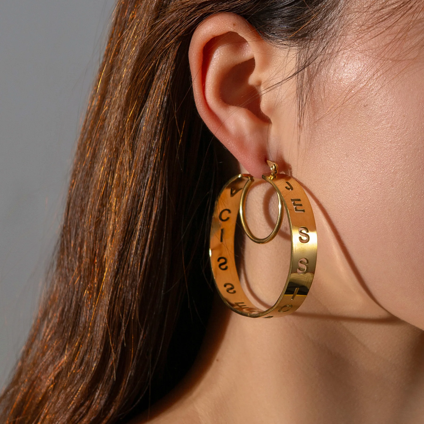 Customized Name 30-100mm Fashion Hoops Earrings Stainless Steel Personalized Circle Earrings For Woman Girlfriend Jewelry Gift