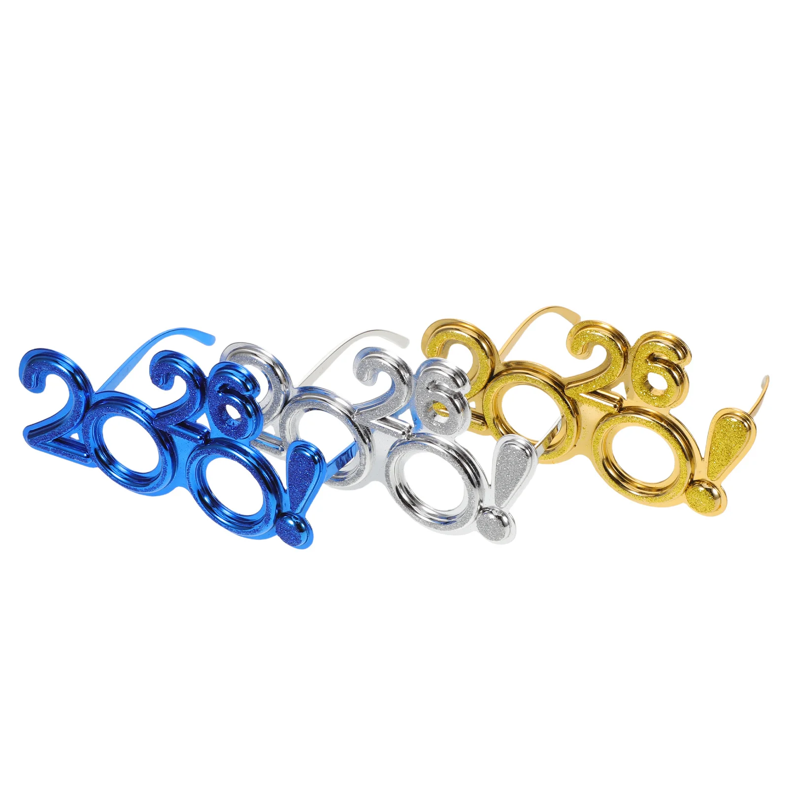 

3Pcs 2026 Glasses Frame Happy New Year Eve Party Eyewear Lightweight Plastic Novelty Sunglasses for Group Photos Festive Events