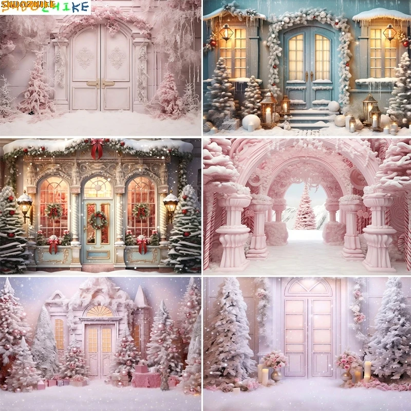 

Festive Christmas Room Fireplace Photography Backdrops Winter New Year Holidays Party Xmas Tree Window Photo Background BR-13