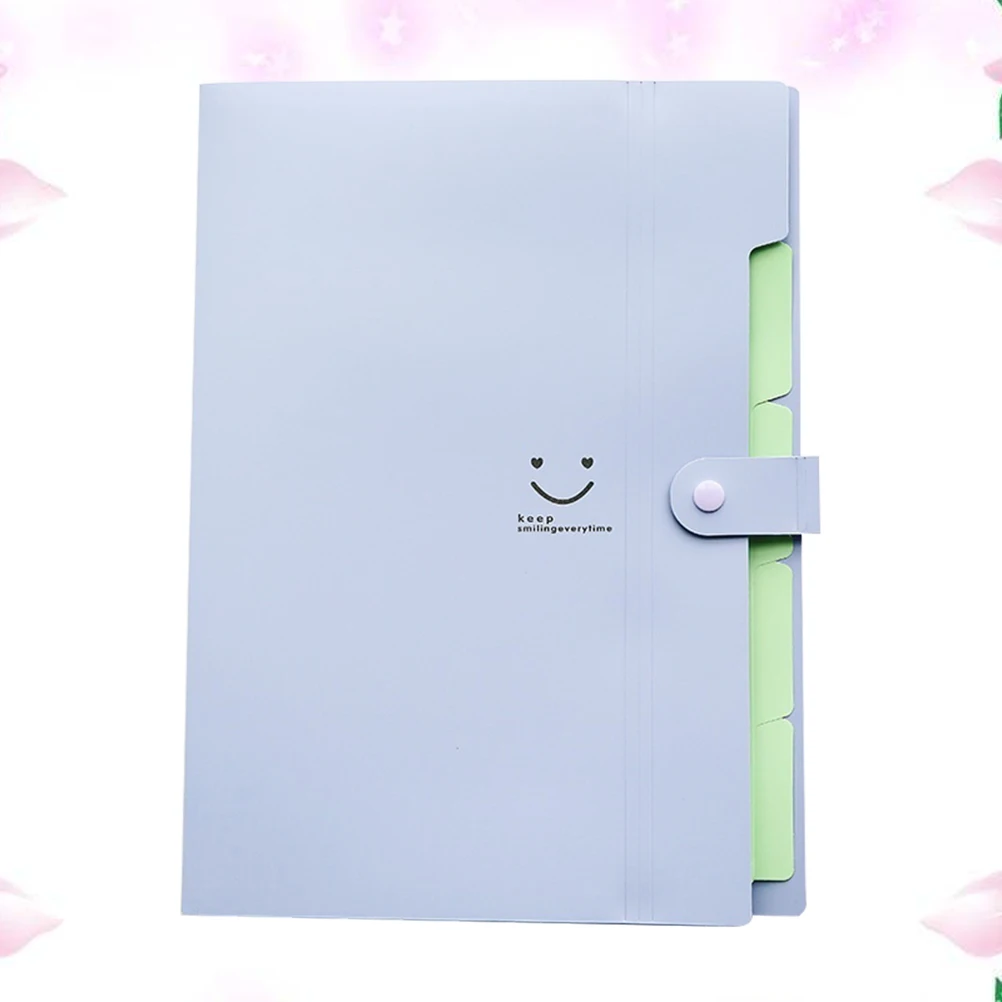 5 Pockets Plastic Expanding File Folders A4 Letter Size Snap Closure Accordion Folder Document Organizer(with Random Smile Face)