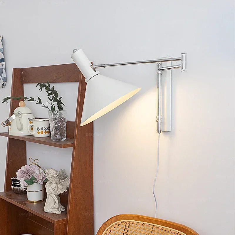 Modern Bauhaus Bedside Foldable Wall Lamp Medieval Minimalist Study Reading Lamp Bedroom Extended Rocker Arm Wall Lamp