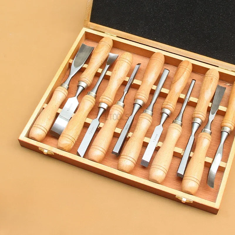 

12 Pcs Set Woodworking Chisel Carving Knife Root Carving/ Punching Carvings Hole Cutting Scraping Wood Chisel Turning Knife Tool