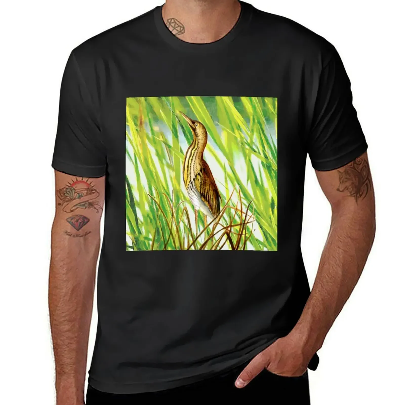 Bittern Bird Watercolor Painting Artwork T-Shirt summer tops custom shirt sweat shirts, men