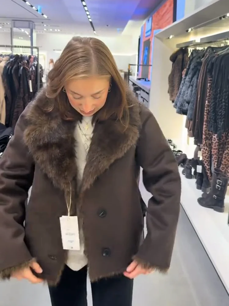 Módní oboustranný dlouhý kabát z umělé kožešiny s páskem pro ženy, ležérní teplý kabát s dlouhým rukávem, dámský zimní streetwear 2025 - náhled 6