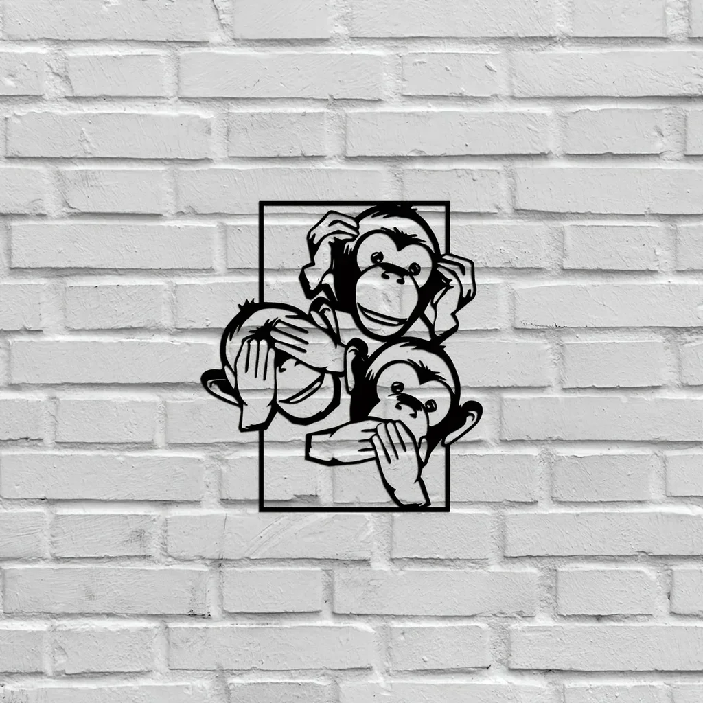 CIFBUY Wrought Iron 3 Monkeys Metal Wall Decor Art Modern Bedroom Sticker Mural Room Decor Silhouette Sculpture Hanging Ornament