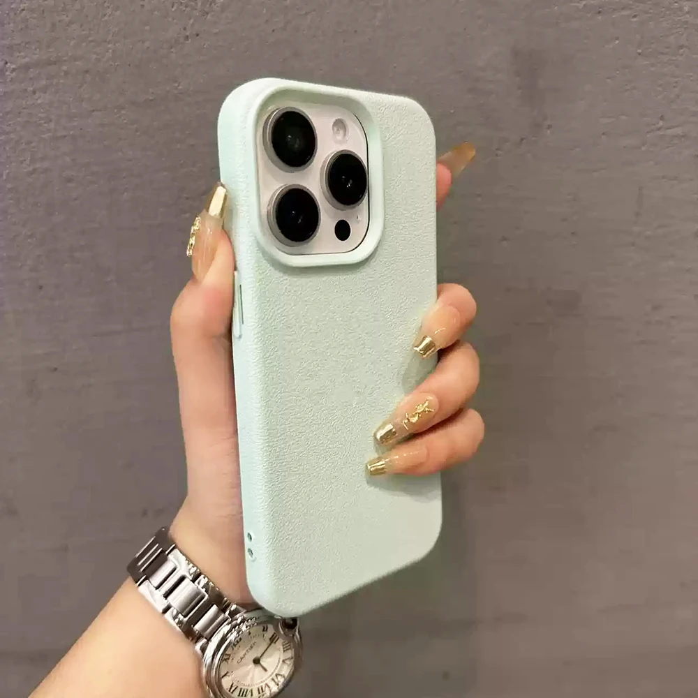 Luxury Leather Texture Silicone Soft Case For iPhone 16 15 14 13 12 11 Pro Max Plus Candy Color Matte Ultra Thin Cover Shell 16 - náhled 5