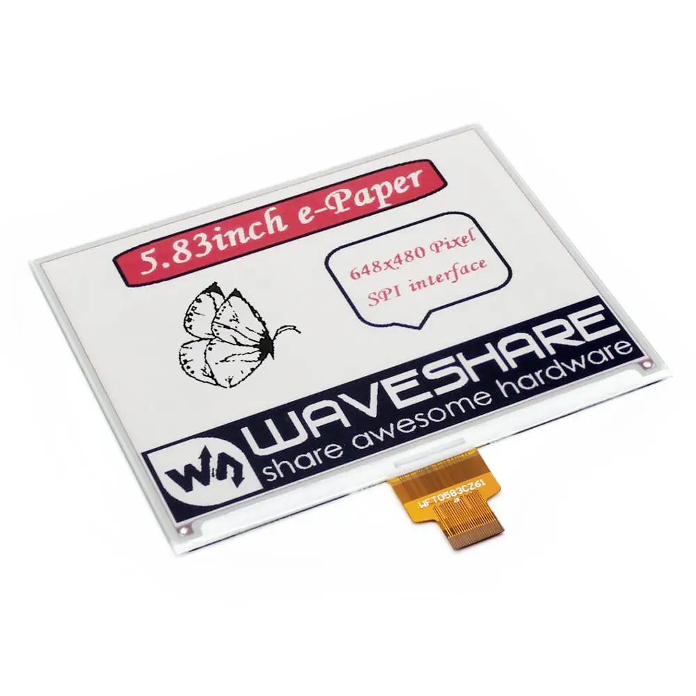 

Waveshare 5.83inch E-Ink Display HAT 648*480 Resolution Red Black White Three Color for Raspberry Pi