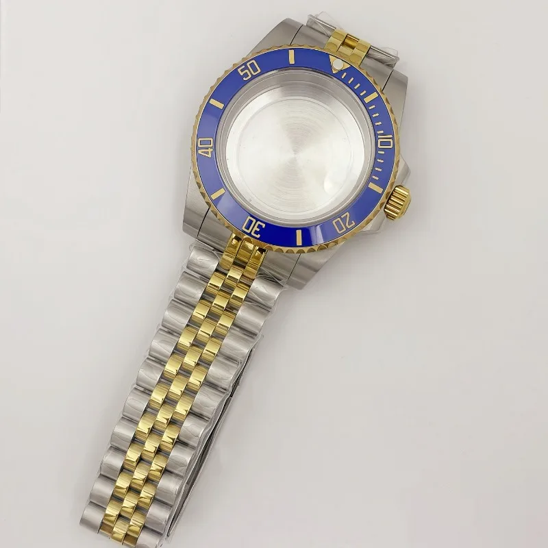 لعلبة NH35 40 مللي متر حافظة سفلية ذهبية كثيفة 5 حزام خرز + حلقة مجموعة كاملة من زجاج الياقوت مناسبة لـ NH36 #4