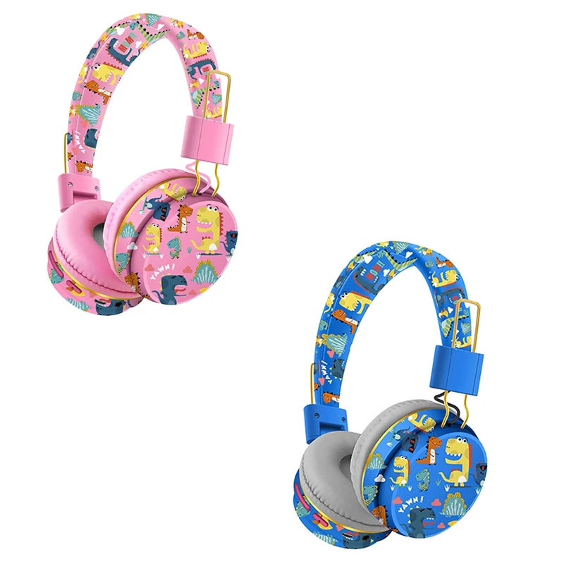 Wireless Bluetooth Headset With Microphone Dinosaur Animal Stereo Music Earphone TF Card Headphones For Kids Easy To Use Pink