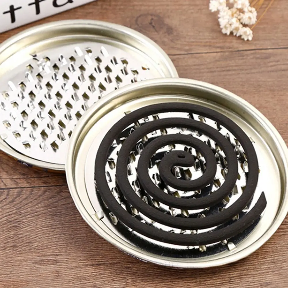 Stainless Steel Mosquito Spiral Holder Box with Lid Windproof Mosquito Repellent Tray Safe Round Mosquito Coil Burner