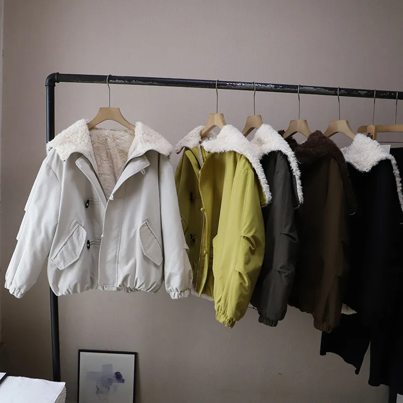 Amerikaanse Retro Plu Grote Kraag Jaet Dames Winter Nieuwe Thiened Fce Katoen Baseball Jaet Jas Sli Bovenkleding