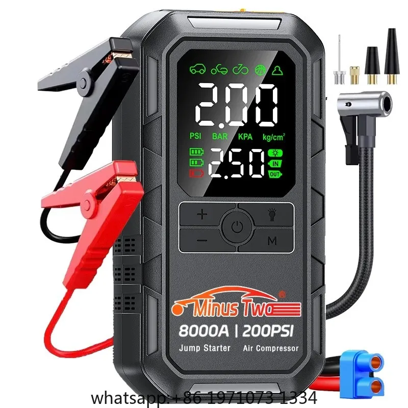 4-IN-1 Car Jump Starter with Air Compressor Peak 8000A Auto Battery Booster 200PSI Air Pump Portable Power Bank Tire Inflator