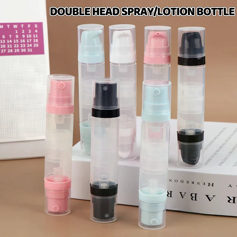 5ml+5ml Double Headed Vacuum Press Type Spray/Lotion Bottle Refillable Makeup Cosmetics Cream Gel Moisturizers Liquid Container