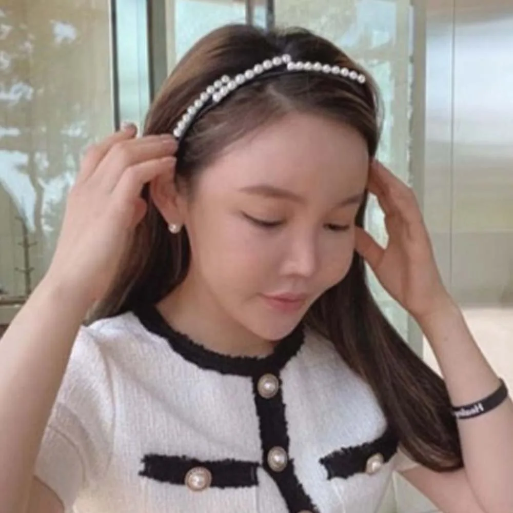 

All-matched Forsted Foldable Pearl Headband Plastic Waterproof Retractable Hair Hoop Korean Style Gray Portable Hair Band Daily