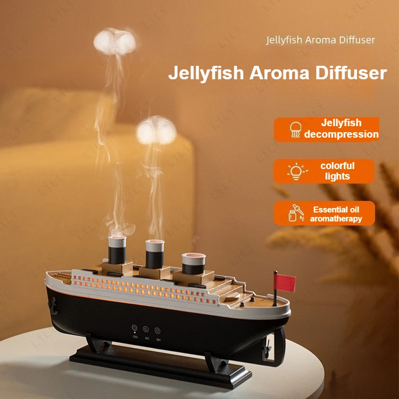 

250ml Small Retro Ship Jellyfish Smoke Aromatherapy Machine Essential Oil Diffusion Colorful Light Aromatherapy Machine