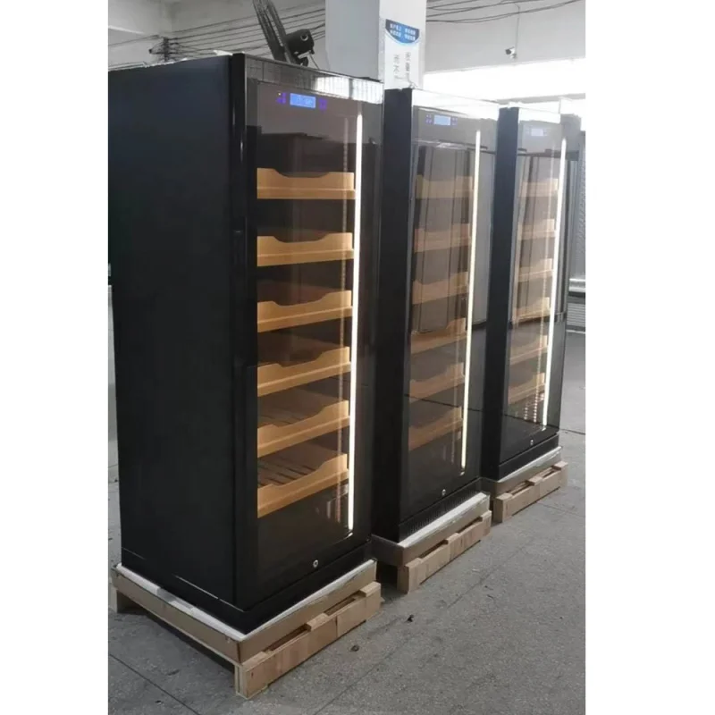 カスタム高級木製ガラス扉付きシガーヒュミドールキャビネット