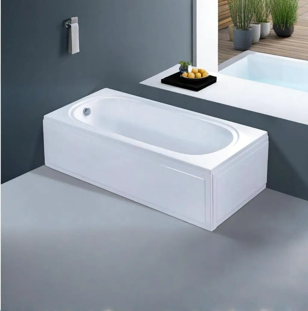 Luxury Modern Embedded 1.8m White Acrylic Bathtub Drop-In Apron Drainer Rectangle Soaking Indoor Hotel Eco-Friendly Apartment