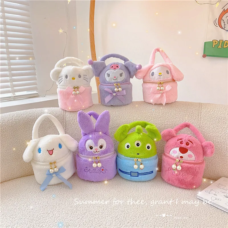 

New Cute Stitch Cute Dog Plush Makeup Bag Cartoon Multi Functional Plush Water Bucket Handbag Girl Children'S Gift