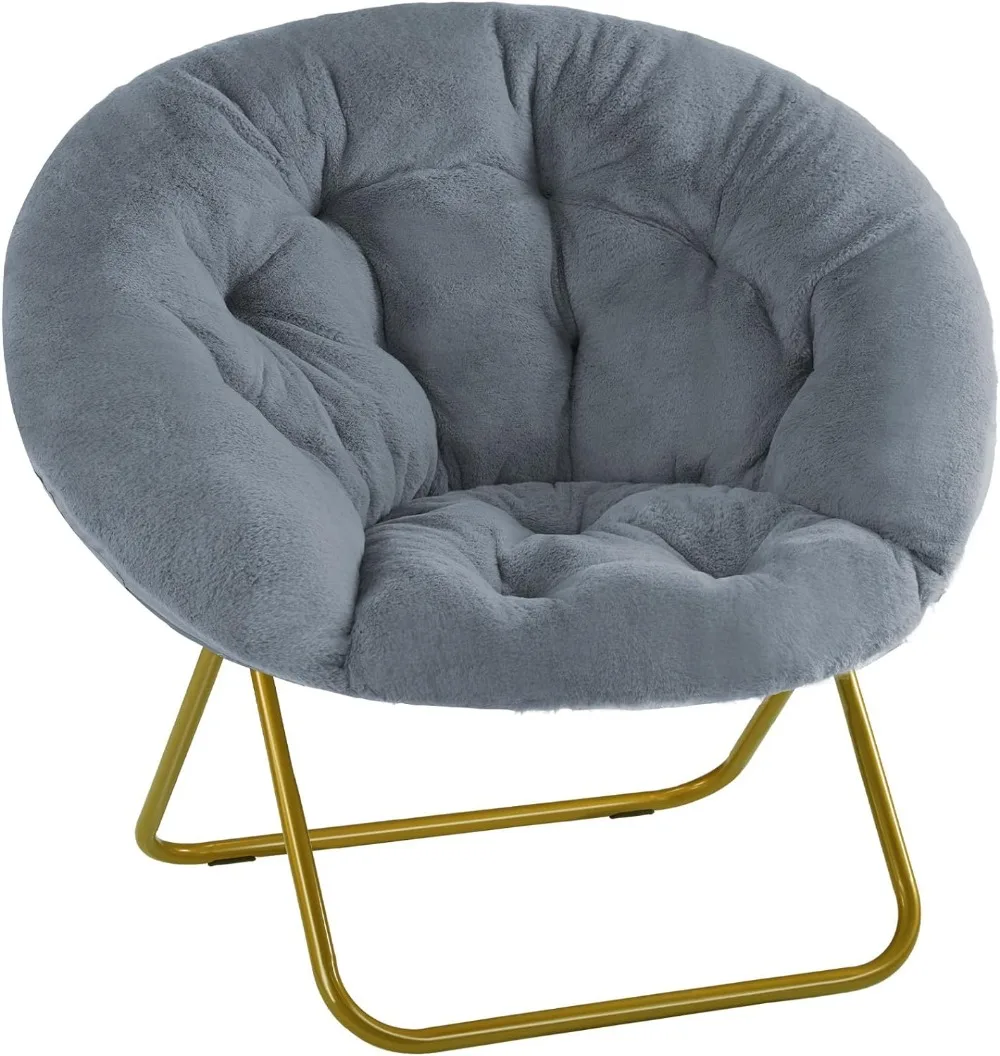 

Sweetcrispy Comfy Saucer Chairs,Faux Fur Lounge Chair for Bedroom Living Room Flexible Folding Seat ,Soft Padded and Metal Frame