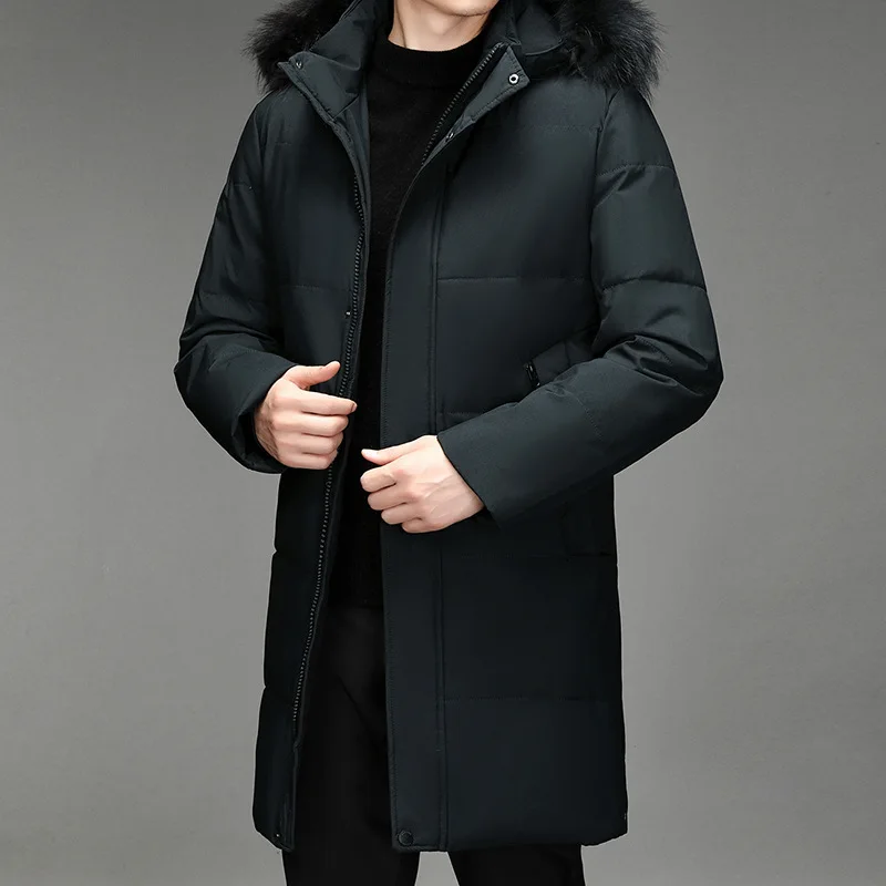 Coreano casaco espessado masculino, Seção longa, Quente pai desgaste, Roupa exterior, Inverno