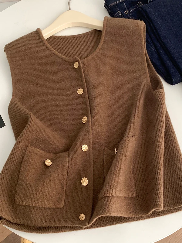 Haut de gilet tricoté Ele pour femmes Saison d'automne Bouton unique Svel Layering Faion Commute Sle rond Ne Regular L...