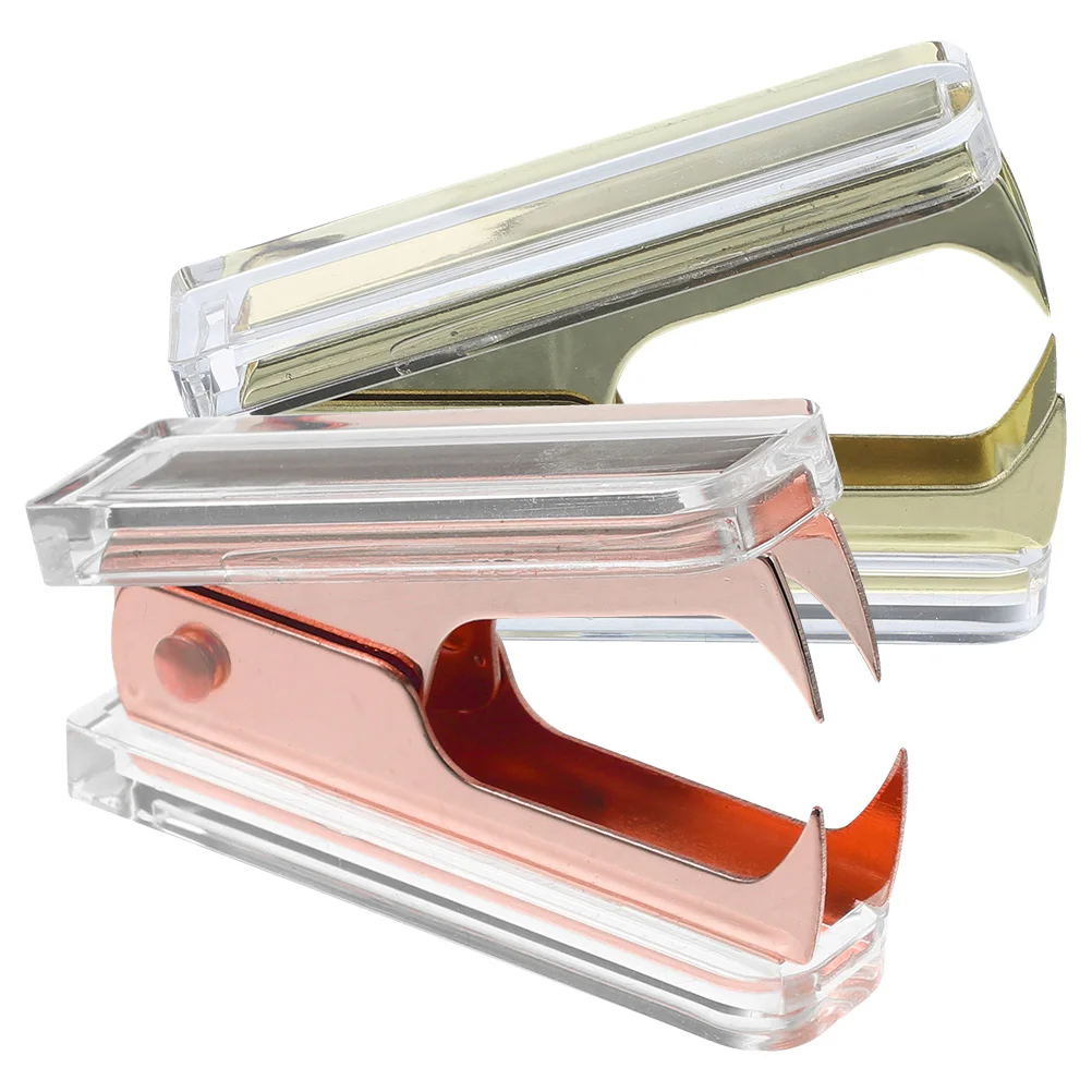 

2 Pcs Staple Remover Office Supplies Acrylic Marble Pattern Desk Tool Rose Gold Easy Use Nail Extractor Staples Puller