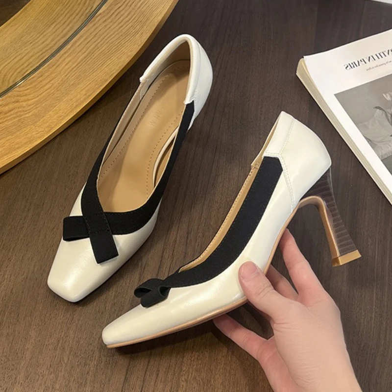 

Элегантные модельные туфли на каблуке, женские туфли Мэри Джейн на массивном каблуке с бантом и квадратным носком, дизайнерские туфли люксового бренда