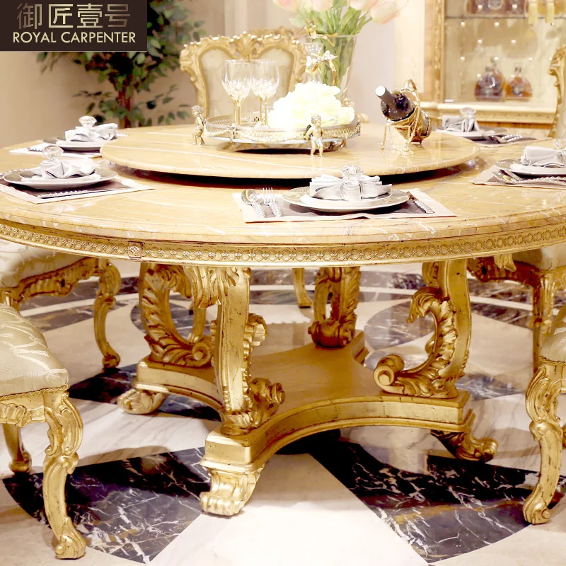 European table and chair combination round table turntable restaurant furniture  solid wood  marble