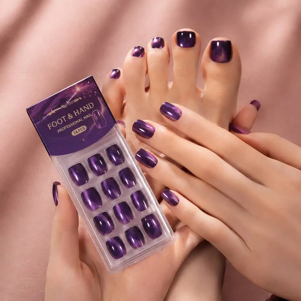48 faux ongles ovales effet œil de chat brillant, design magnifique, à presser