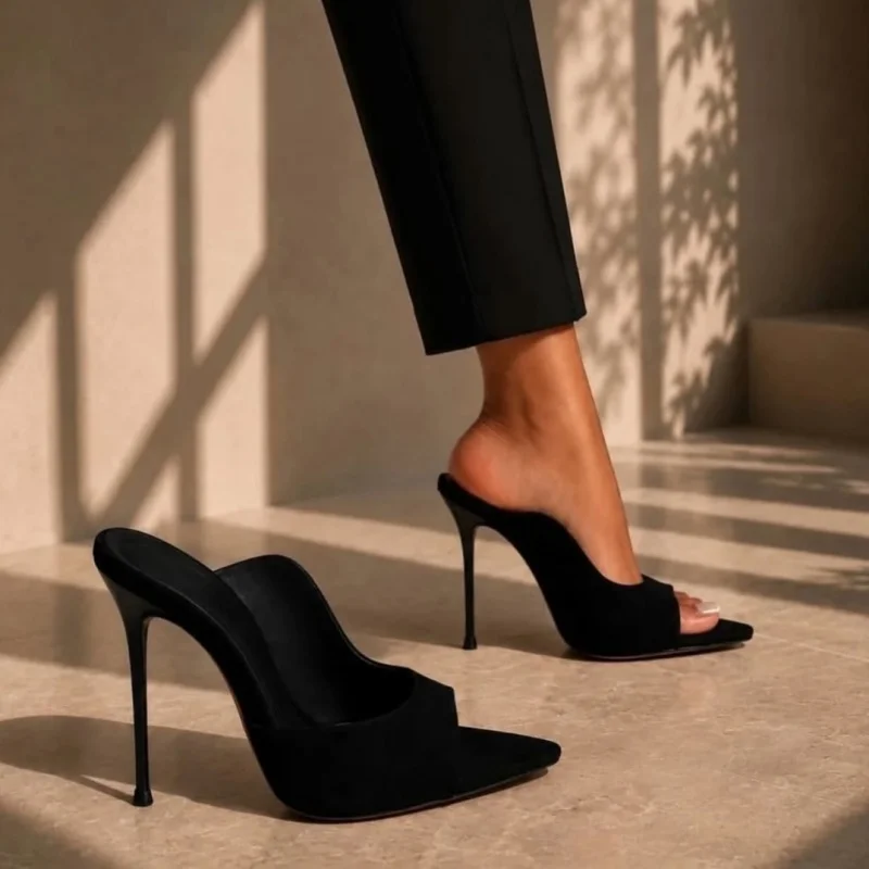 MKKHOU Fashion Pumps New High Quality Satin Fish Mouth Sandals Pointed Thin Heels 12cm High Heels Women's Heels Shoes Dress view 3