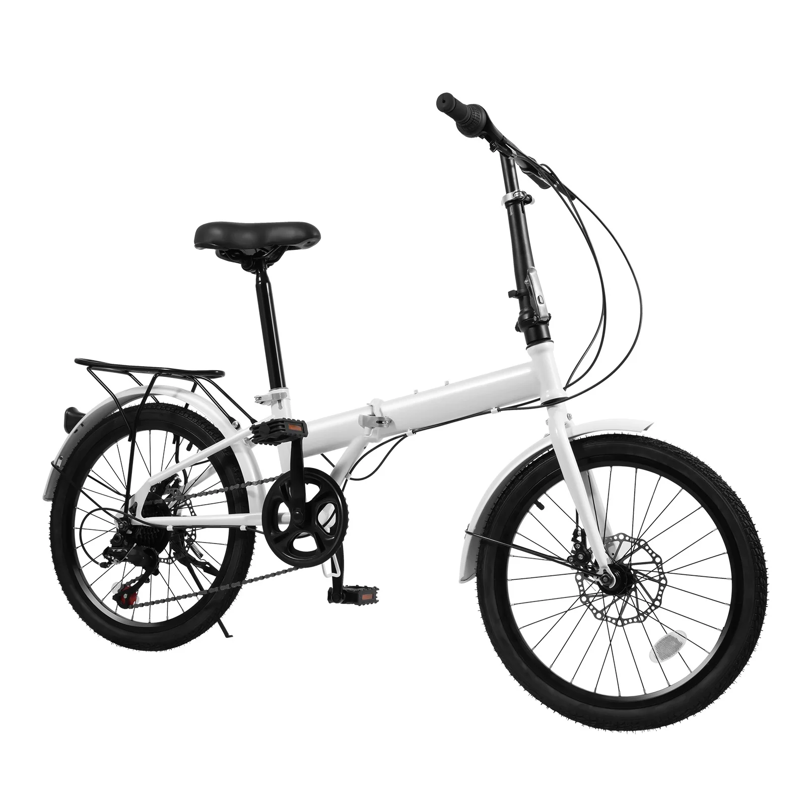 Compact and Comfortable Folding Bicycle with 7 Gears, Adjustable Seat and Handlebars, Disc Brakes, Reflective Pedals for Safe