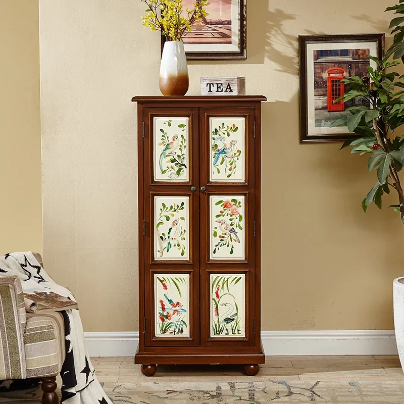 DSA American rural home shoe cabinet home door pastoral retro painted solid wood vertical storage shoe cabinet