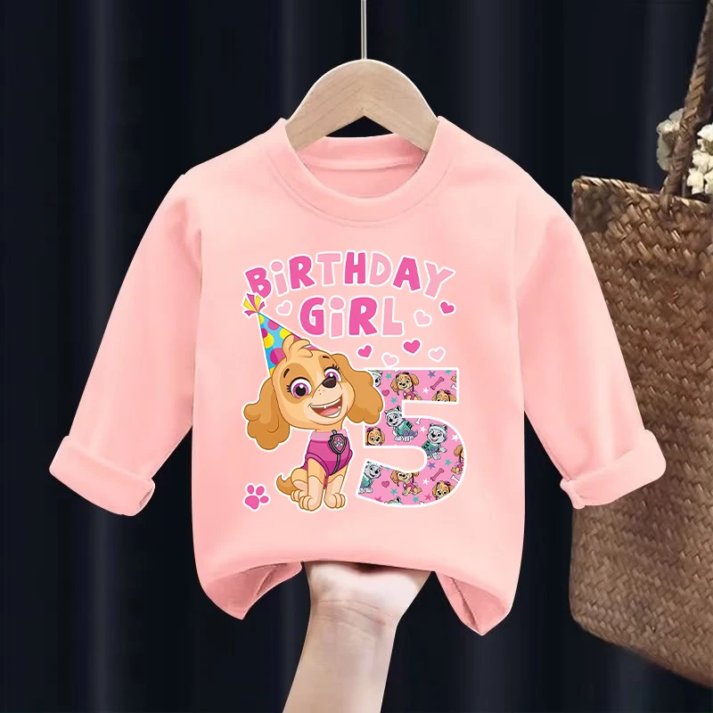 Paw Patrol Różowe koszulki z długim rękawem Dzieci Kreskówka Numer Odzież Dziewczyny Jesienna moda Śliczny top Ubrania dla dzieci Prezenty urodzinowe