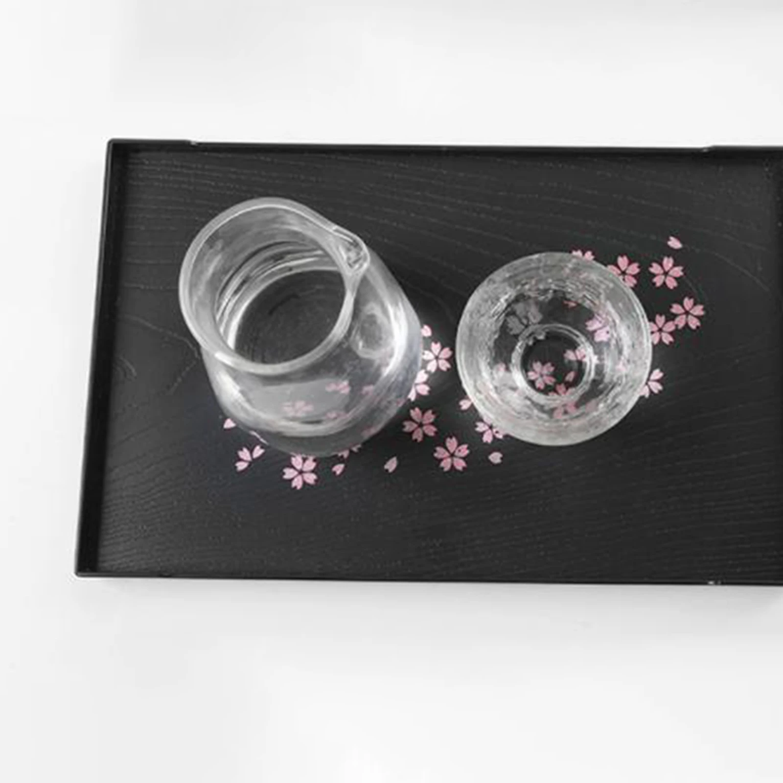 Japanese Cherry Blossom Pattern Tray Rectangular Round Plastic Imitation Wood Grain Tea Tray Tea Cup Tray Fruit Tray Decorative