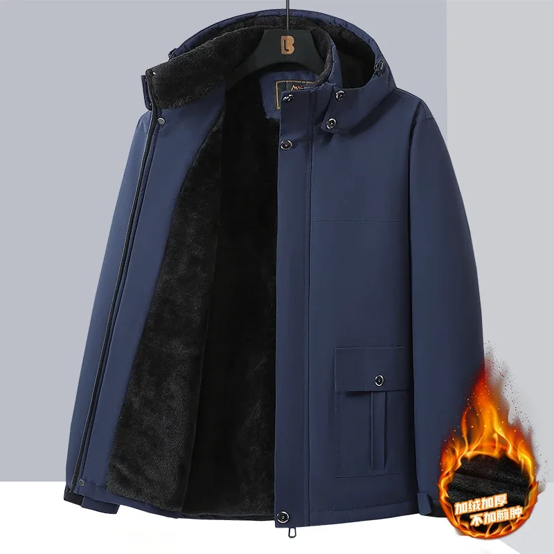 Big Size Winter Jacket Men Hooded Zip Up Padding Male Waterproof Padded Coat Fur Fleece-lined Warm Thick Windbreaker Plus 10XL