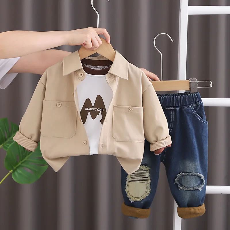 

Toddler Boy Boutique Clothing Set 2024 Fall Casual Long Sleeve Coats Jackets Tops + T-shirts + Pants Suits for Kids Boys Outfit