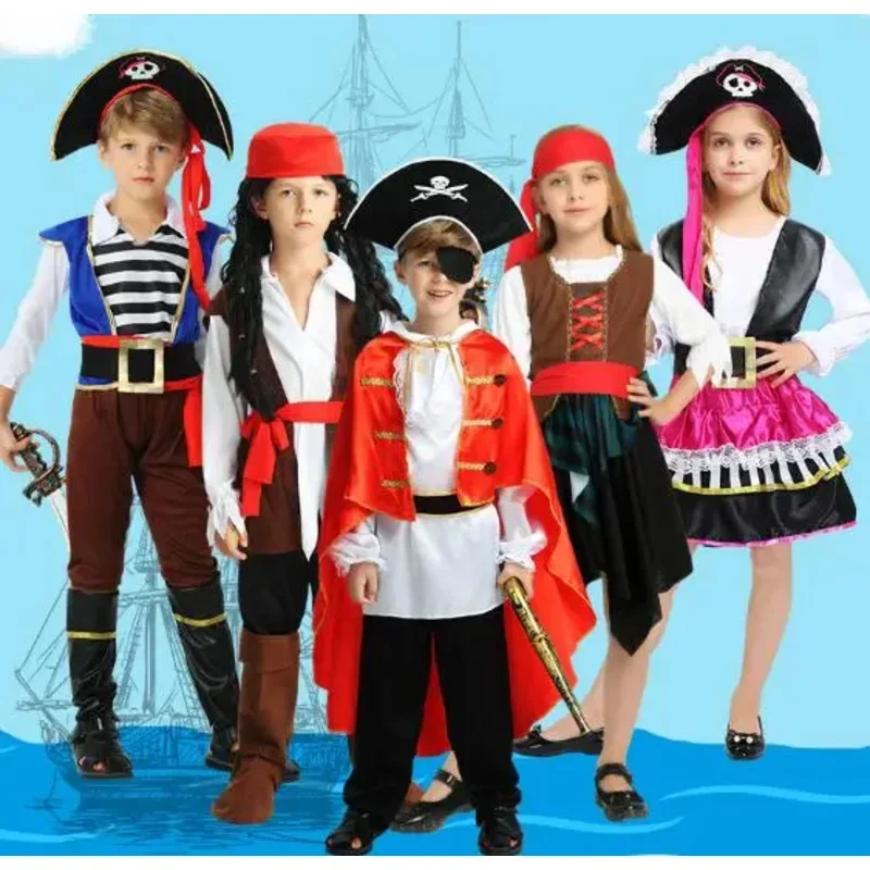 Kids Carnival Costumes Pirate Boys girls Jack Sparrow Cosplay Children Costume Caribbean Fancy Dress Party Ball Shows Costumes G